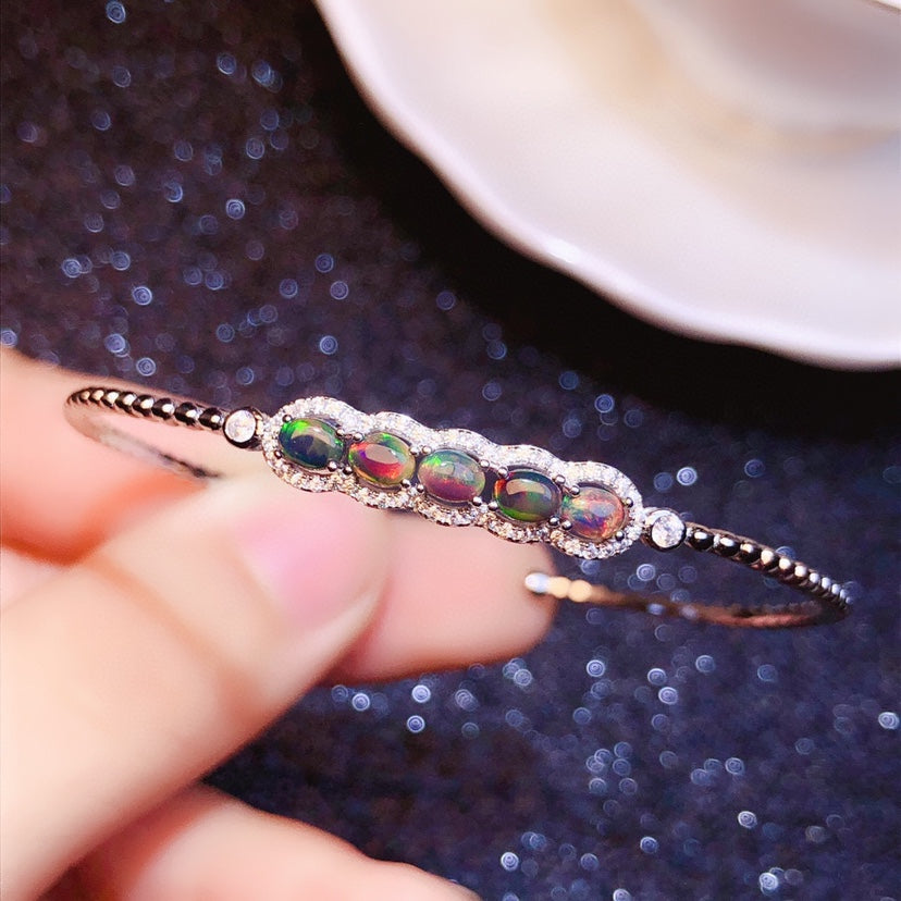 Natural Multi-Fire Black Opal Bracelet