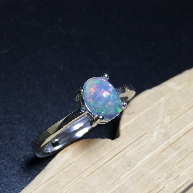 Natural Opal Ring 925 Silver | Oval Opal Gemstone Ring | Opal Gift for Her