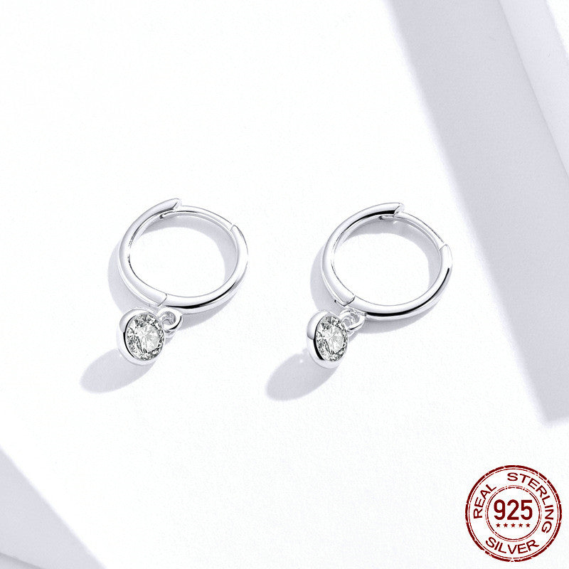 925 Sterling Silver Huggie Hoop Earrings with Round Stone