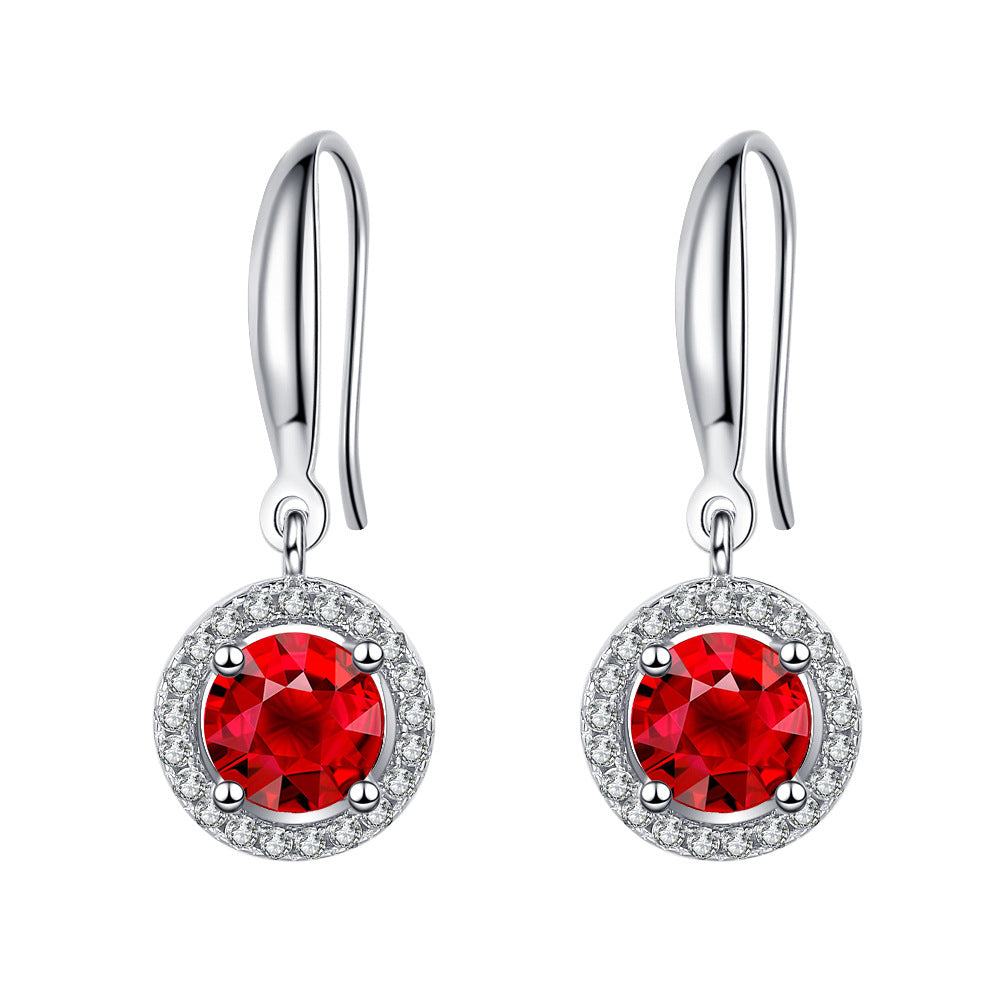 925 Sterling Silver Red Round Drop Earrings