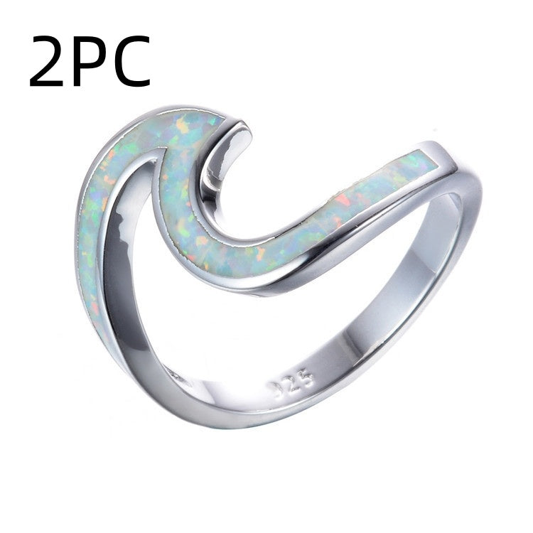 Wave Opal Ring Sterling Silver | Natural Opal Inlay Ring | Opal Gift for Her