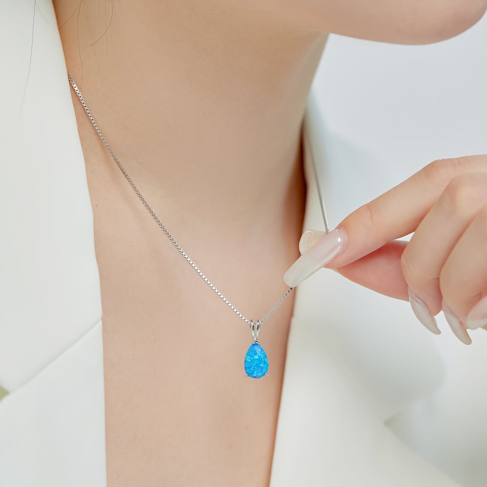 Blue Opal Teardrop Necklace