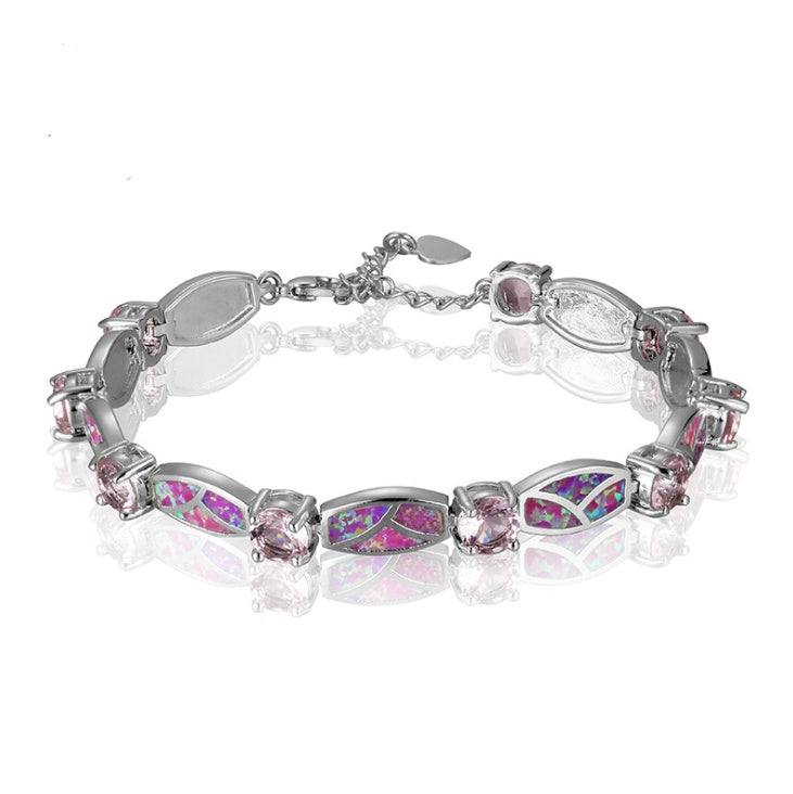 Natural Blue & Pink Opal Silver Bracelet