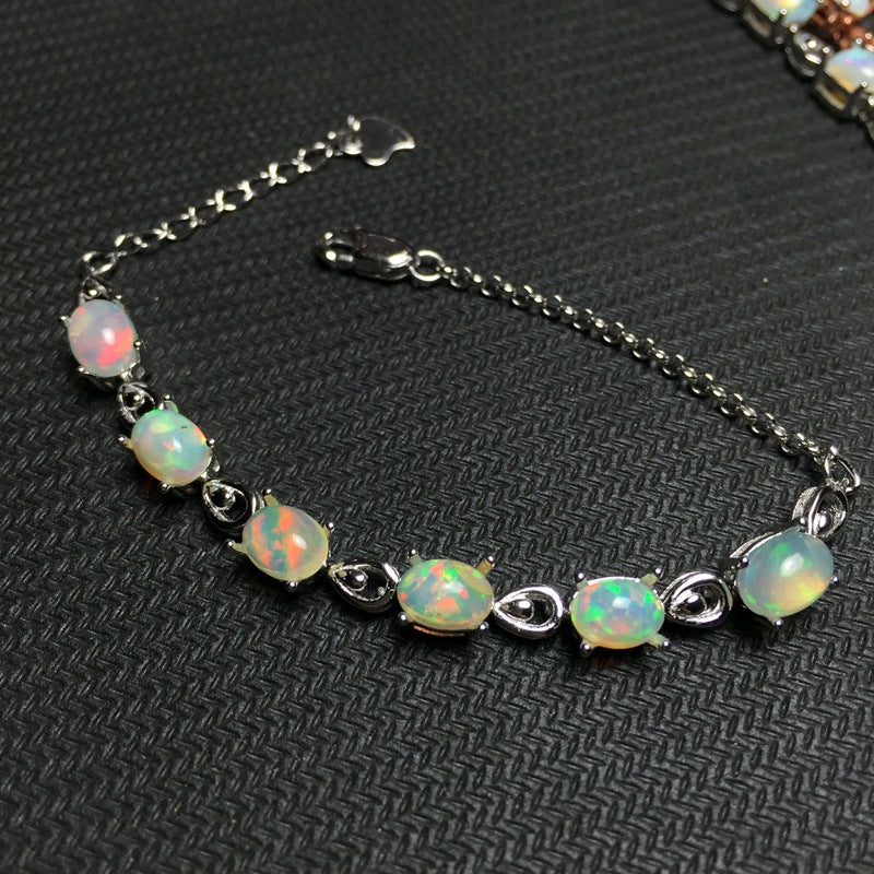 Silver Inlaid Natural Opal Bracelet