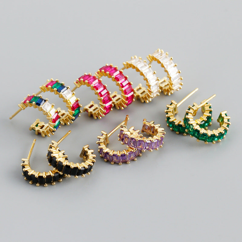 Sterling Silver Green Stone Huggie Hoop Earrings