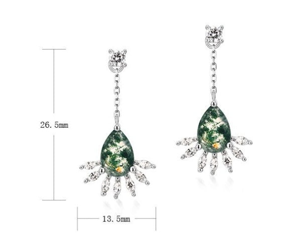 Moss Agate Drop Earrings 925 Sterling Silver