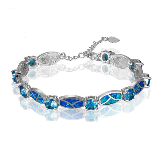 Natural Blue & Pink Opal Silver Bracelet