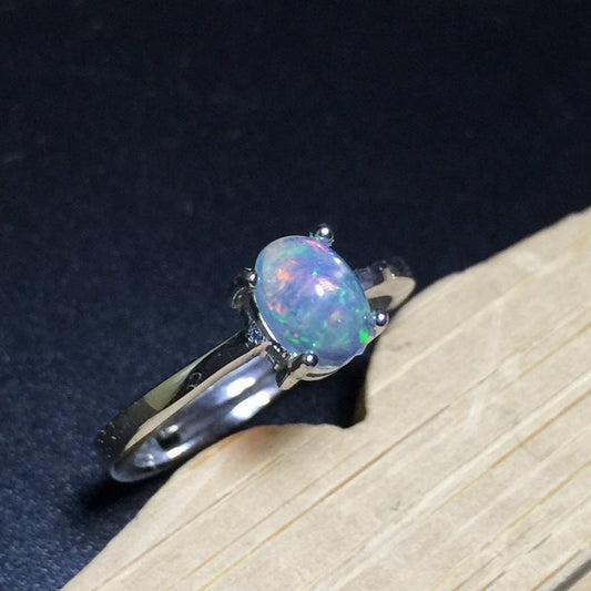 Natural Opal Ring 925 Silver | Oval Opal Gemstone Ring | Opal Gift for Her