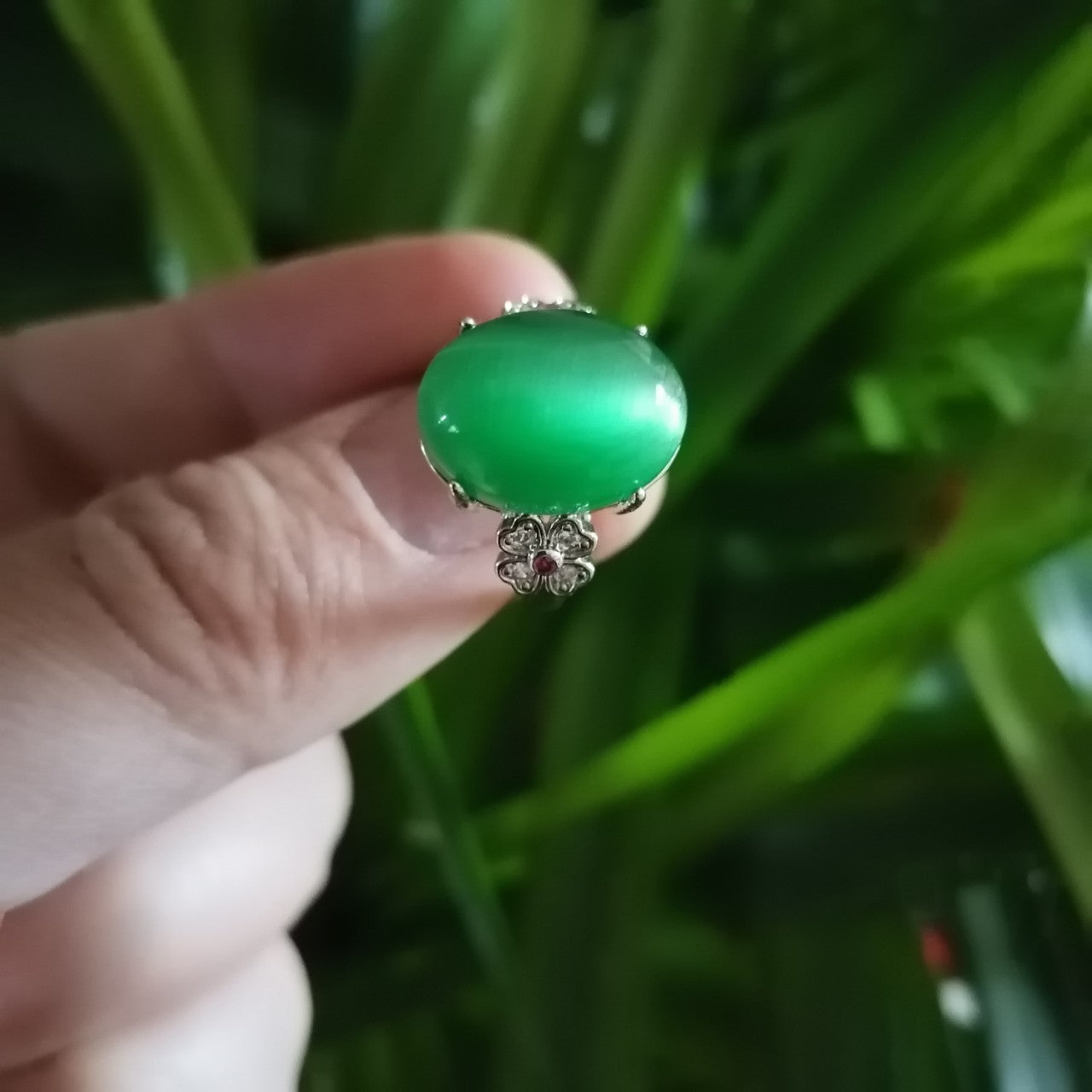 Opal Ring 925 Silver With Emerald Stone