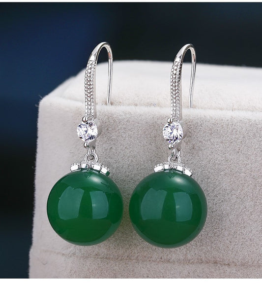 S925 Sterling Silver Green & Red Agate Drop Earrings