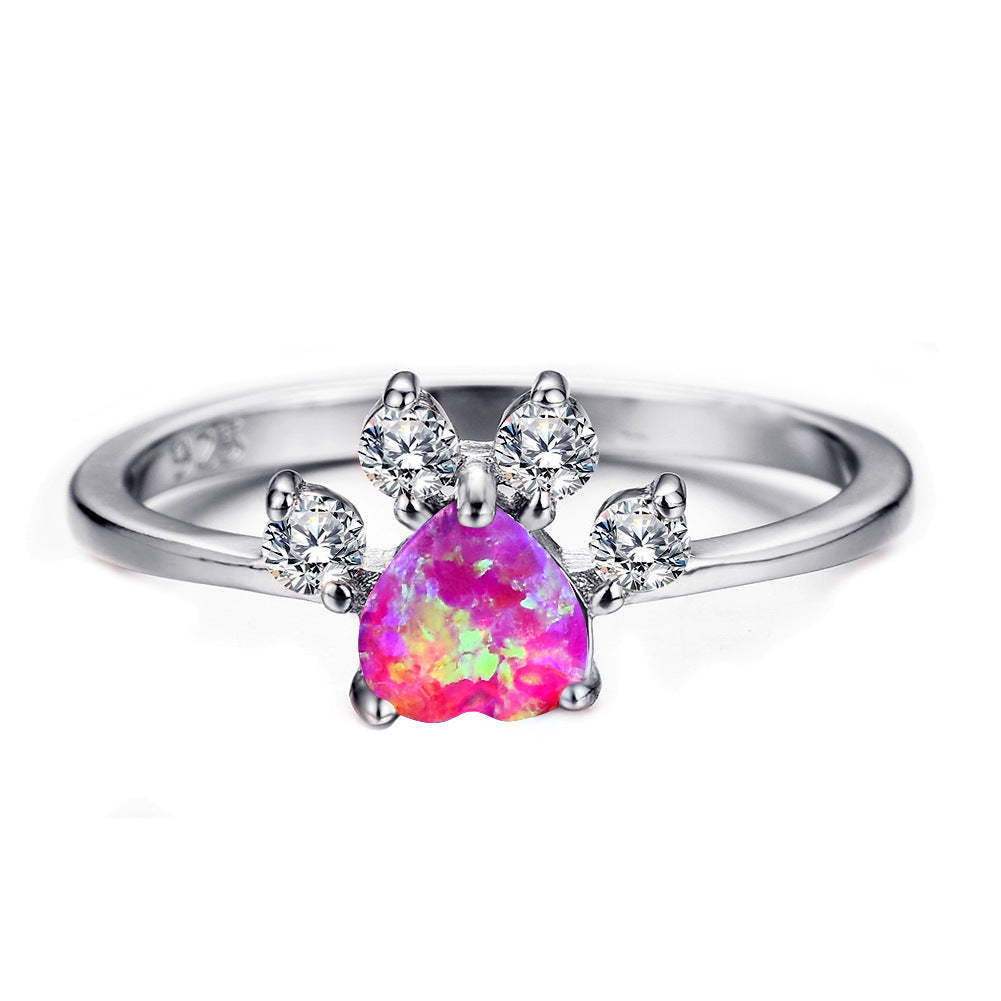 Rose Gold Footprint Heart Shaped Opal Ring