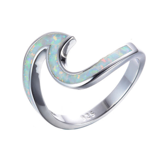 Wave Opal Ring Sterling Silver | Natural Opal Inlay Ring |  Opal Gift for Her