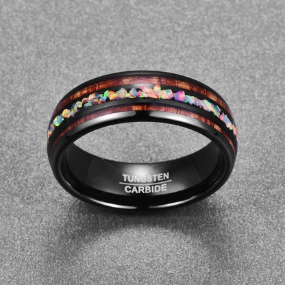 Black Acacia Wood Opal Tungsten Ring