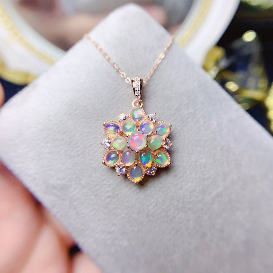 Natural Ethiopian Opal Flower Necklace