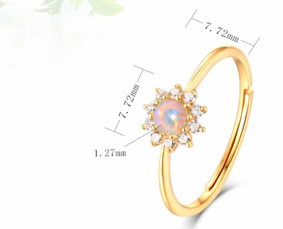 Opal White Sun Flower 9k Gold Ring