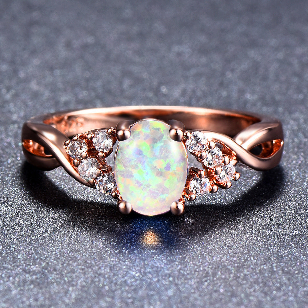 Rose Gold Diamond Opal Ring