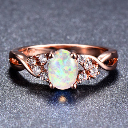 Rose Gold Diamond Opal Ring