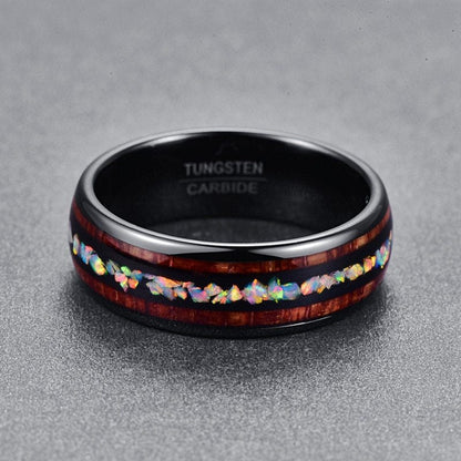 Black Acacia Wood Opal Tungsten Ring