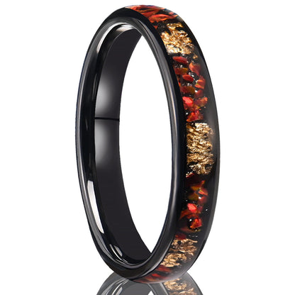 Red Opal Inlay Tungsten Ring | Black Tungsten Wedding Band | Opal Statement Ring | Anniversary & Valentine Gift