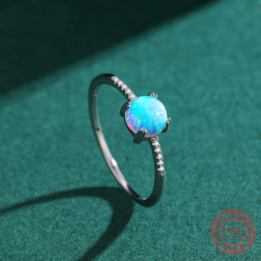 S925 Sterling Silver Opal Ring | Natural Blue Opal Ring | Opal Gift for Her