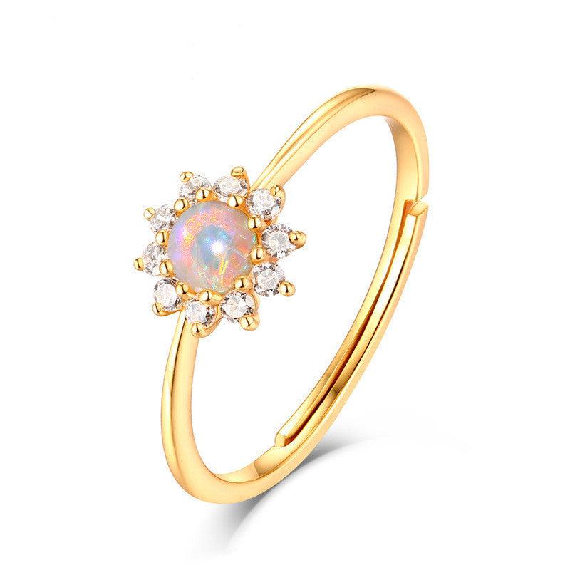 Opal White Sun Flower 9k Gold Ring
