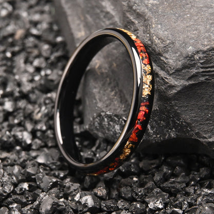 Red Opal Inlay Tungsten Ring | Black Tungsten Wedding Band | Opal Statement Ring | Anniversary & Valentine Gift
