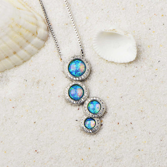 Blue Fire Opal Circle Pendant Necklace