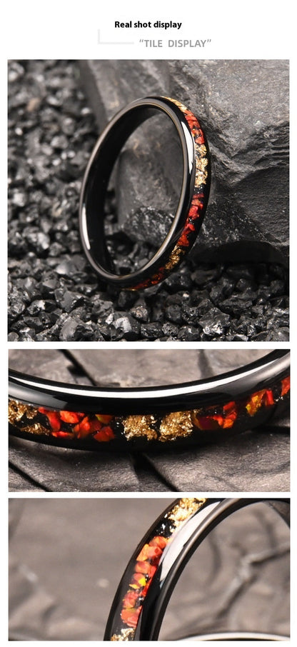 Red Opal Inlay Tungsten Ring | Black Tungsten Wedding Band | Opal Statement Ring | Anniversary & Valentine Gift