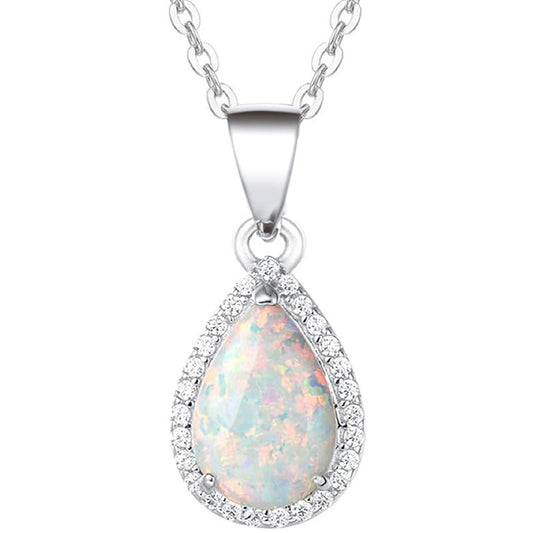 White Fire Opal Teardrop Necklace