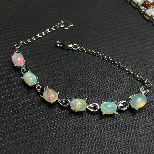 Silver Inlaid Natural Opal Bracelet