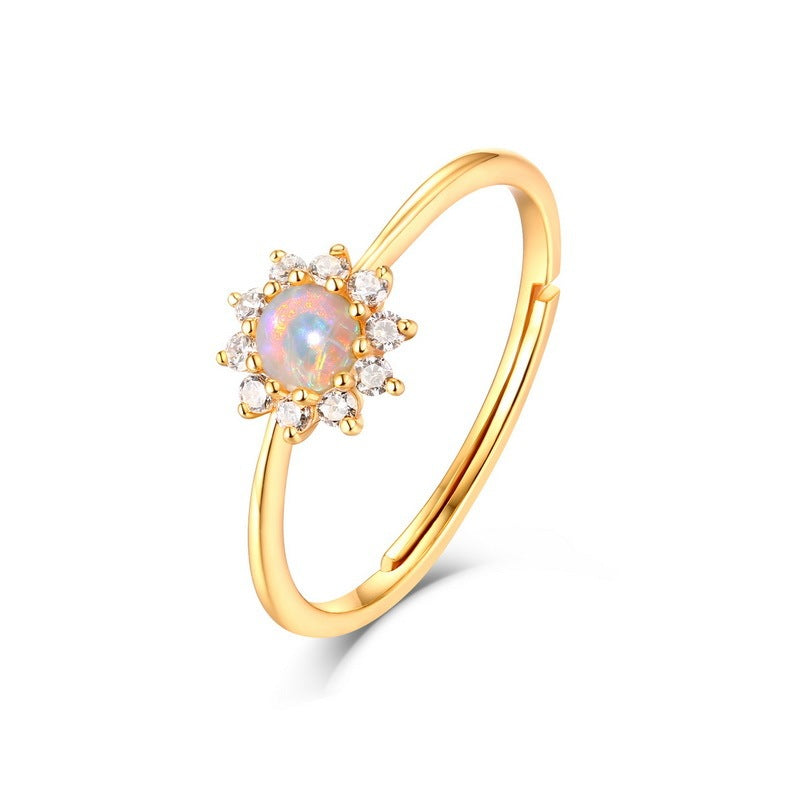 Opal White Sun Flower 9k Gold Ring