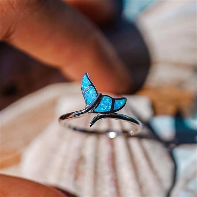 Black Gold Blue Opal Creative Wing Ring
