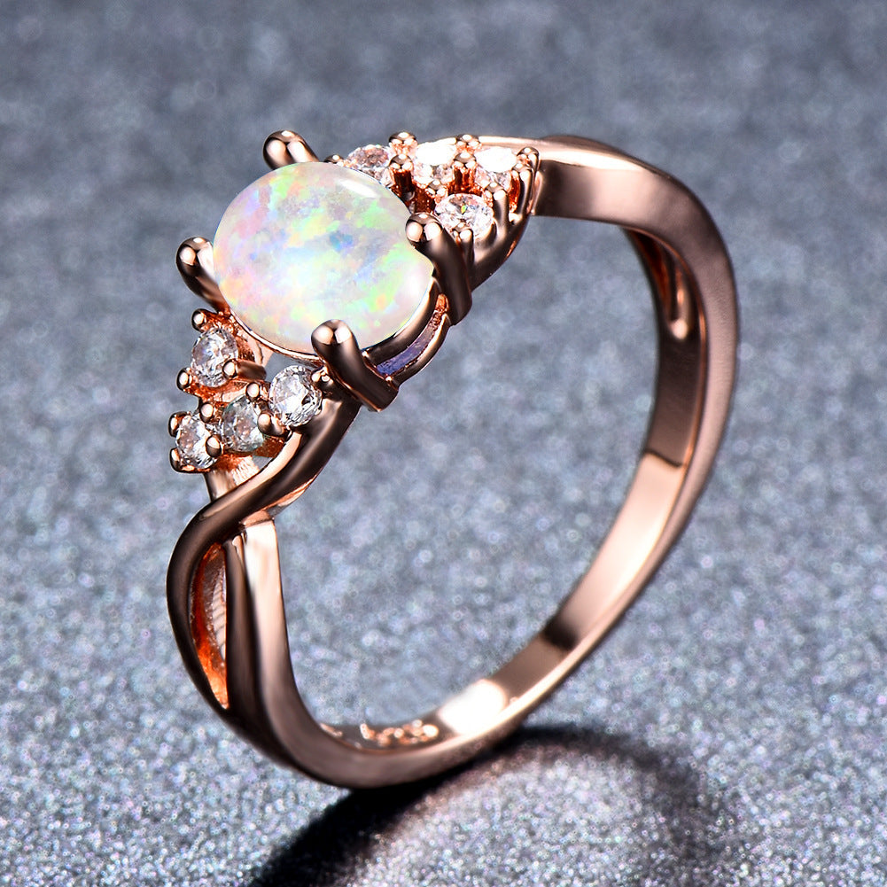 Rose Gold Diamond Opal Ring