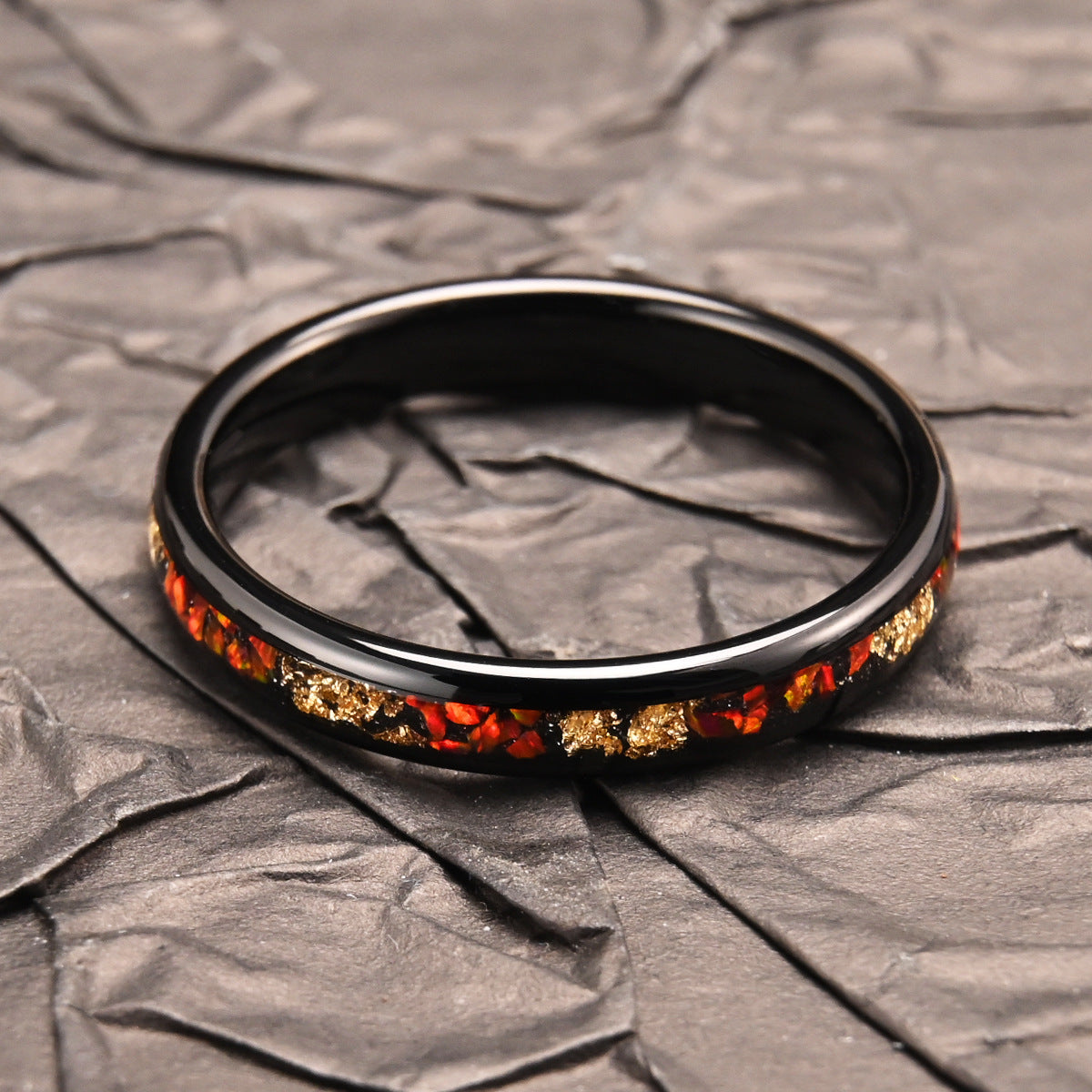 Red Opal Inlay Tungsten Ring | Black Tungsten Wedding Band | Opal Statement Ring | Anniversary & Valentine Gift