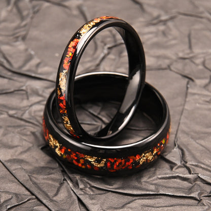 Red Opal Inlay Tungsten Ring | Black Tungsten Wedding Band | Opal Statement Ring | Anniversary & Valentine Gift