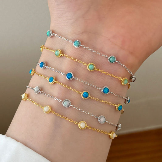 Dainty Opal Station Bracelet in 925 Sterling Silver & Gold plated