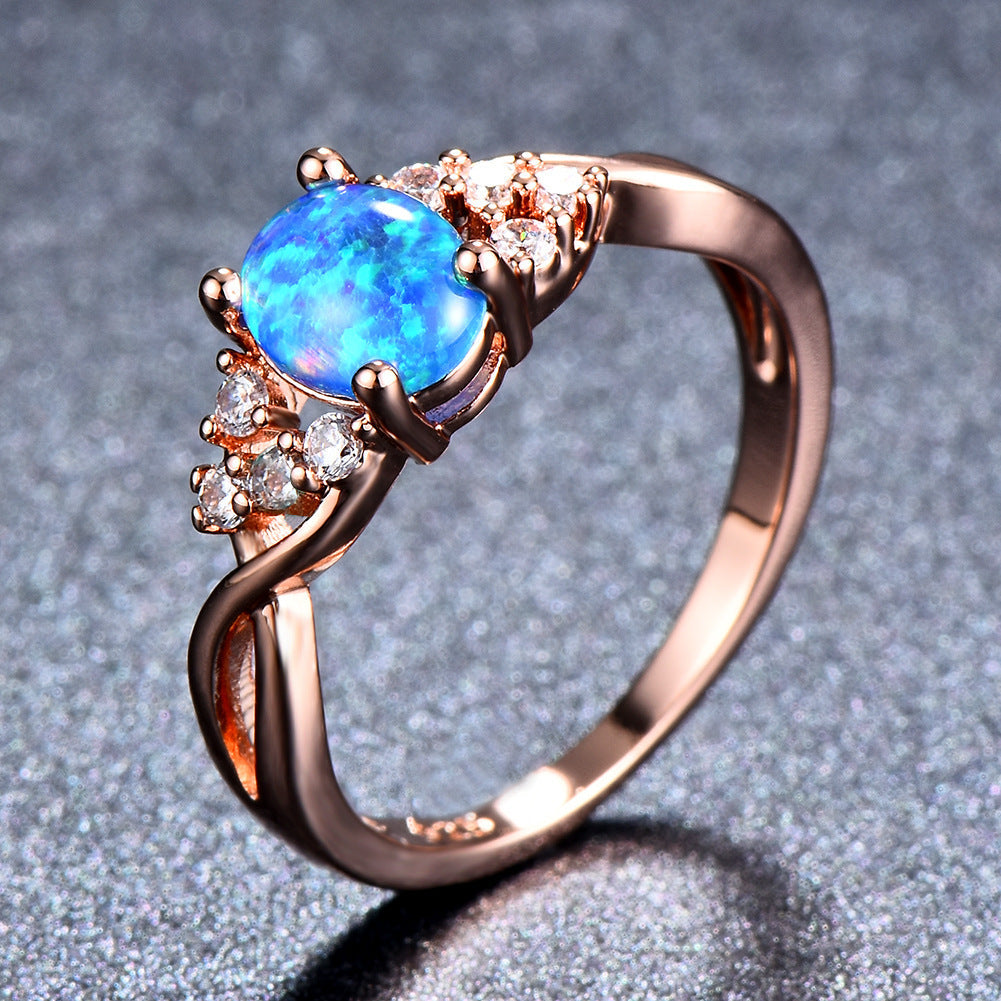 Rose Gold Diamond Opal Ring
