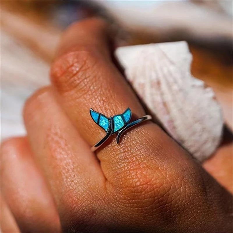 Black Gold Blue Opal Creative Wing Ring