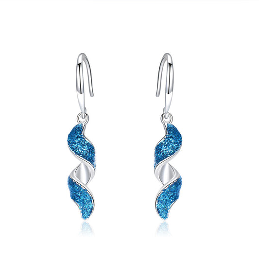 Silver Sea Blue Spiral Drop Earrings